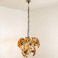 Lampadario di Murano in vetro trasparente arancione, cromo, di Mazzega Murano, anni '60