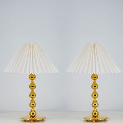 Pair of Asmussen 24 carat Gold plated Drops Table Lamps with Pleated Lampshade