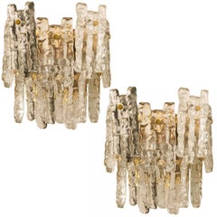 Extra Large Kalmar Ice Glass Brass Wall Sconces by J.T. Kalmar