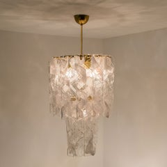 Pair of Huge Brass White Spiral Murano Glass "Torciglione" Chandeliers, 1960