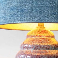 Gesprenkelte mehrfarbige keramische Lampe, kundenspezifischer dunkelgrüner Lampenschirm von R. Houben