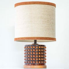 Squared Amber Glass Table Lamp, Custom Beige Lampshade by R. Houben