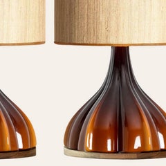 1 of the 2 Flower shaped Glass Table Lamps with Custom Shade Peill Putzler, 1970