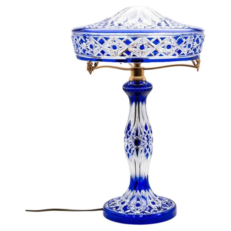 Baccarat Louipe Table Lamp Clear Crystal Glass Blue Overlay, France