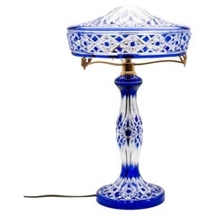 Baccarat Louipe Table Lamp Clear Crystal Glass Blue Overlay, France