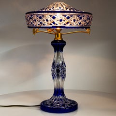Baccarat Louipe Table Lamp Clear Crystal Glass Blue Overlay, France