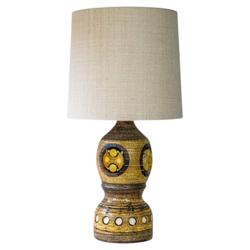 Lámpara de cerámica XL Pelletier Marrón Tonos Cálidos, pantalla de seda personalizada de R. Houben en venta