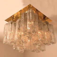 1 of the 2 Kalmar Granada Brass Glass Flush Mounts, 1970s