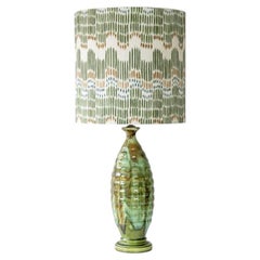 Green Ceramic Curved Lamp, Custom Made Green Orange White Lampshade by R. Houben