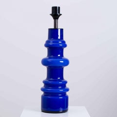 1 of the 2 Holmegaard Indigo Ceramic Lamps, Custom Blue Lampshades by R. Houben