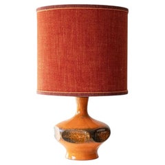 Orange Ceramic Table Lamp, Custom Made Silk Lampshade by R. Houben