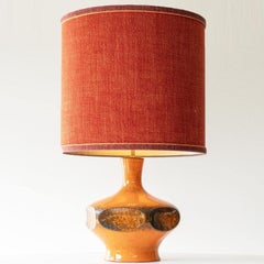 Orange Ceramic Table Lamp, Custom Made Silk Lampshade by R. Houben