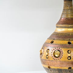 G. Pelletier Brown Gold Copper Ceramic Lamp, Silk Custom Lampshade by Houben