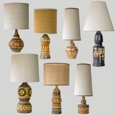 1 delle 7 lampade in ceramica di Georges Pelletier, paralumi in seta personalizzati di R. Houben