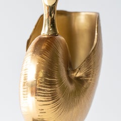 Nautilus Brass Table Lamp, Custom Made Snake Skin Pattern Lampshade by R. Houben