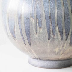 Blue Gray Striped Ceramic Table Lamp, Custom Made Silk Lampshade by R. Houben
