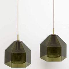 1 Of The 2 Swedish Green Tinted Glass Pendant Lamp by Fagerlund for Orrefors