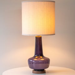 1 of the 2 Holmegaard Lilac Ceramic Lamps, Custom White Lampshades by R. Houben