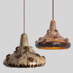Pair of Ceramic Brown Tapered Cone Pendants, Denmark 1960