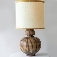 Brown Striped Ceramic Table Lamp, Custom Made Silk Lampshade by R. Houben