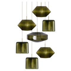 1 of the 7 Green Glass Pendants by Carl Fagerlund for Orrefors, 1960s