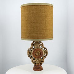 Ceramic Floor/Table Lamp B. Rooke, Ochre Custom Made Lampshade by R. Houben