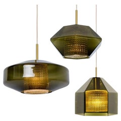 Set of 3 Green Glass Pendants by Carl Fagerlund for Orrefors, 1960s