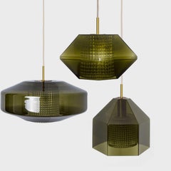 Set of 3 Green Glass Pendants by Carl Fagerlund for Orrefors, 1960s
