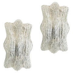 Pair of Sculptural Ice Glass and Chrome Wall Sconces by Doria, 1970