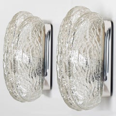 Pair of Sculptural Ice Glass and Chrome Wall Sconces by Doria, 1970