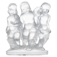 Lalique Signed Frosted Crystal Sculpture Luxembourg 3 Children, France
