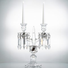 1 of the 2 Beautiful Baccarat Clear Crystal Candelabras for 2 Candles, France