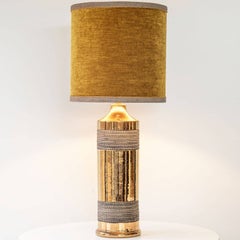 Bitossi Gold Ceramic Lamp, Custom Ochre Lampshade by R. Houben