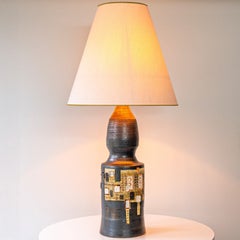 Georges Pelletier Baluster Dark Ceramic Lamp, Custom Silk Lampshade by R. Houben