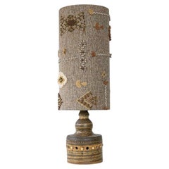 Natural Ceramic Lamp by Pelletier, Custom Made Emboidered Lampshade by R. Houben