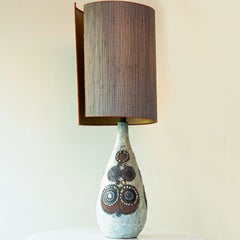 XL Beige Blue Ceramic Floor Table Lamp, New Lampshade by R. Houben, 1970