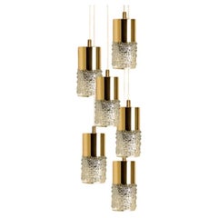 Pressed Glass and Brass Pendant Lights, 1970s