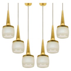 Several Brass Glass Cascade Fixtures by Staff with Beige Cord, 1960