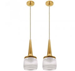 Several Brass Glass Cascade Fixtures by Staff with Beige Cord, 1960