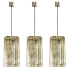 Doria Ribbled Glass and Chrome Pendant, Germany 1960s