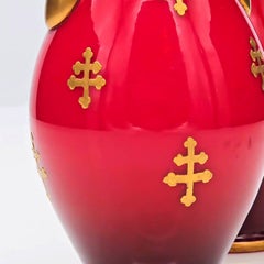 Baccarat, Pareja De Jarrones Balaustres Rojos, Decoración Dorada, 1880