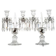 1 of the 2 Beautiful Baccarat Clear Crystal Candelabras for 2 Candles, France
