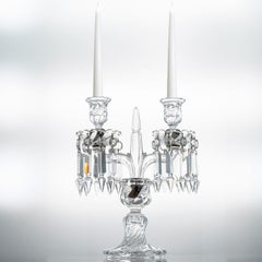 1 of the 2 Beautiful Baccarat Clear Crystal Candelabras for 2 Candles, France