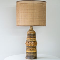 Georges Pelletier Brown Ceramic Lamp, Custom Double Silk Rattan Lampshade