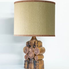 Ceramic Floor/Table Lamp B. Rooke, Beige Custom Made Lampshade by R. Houben