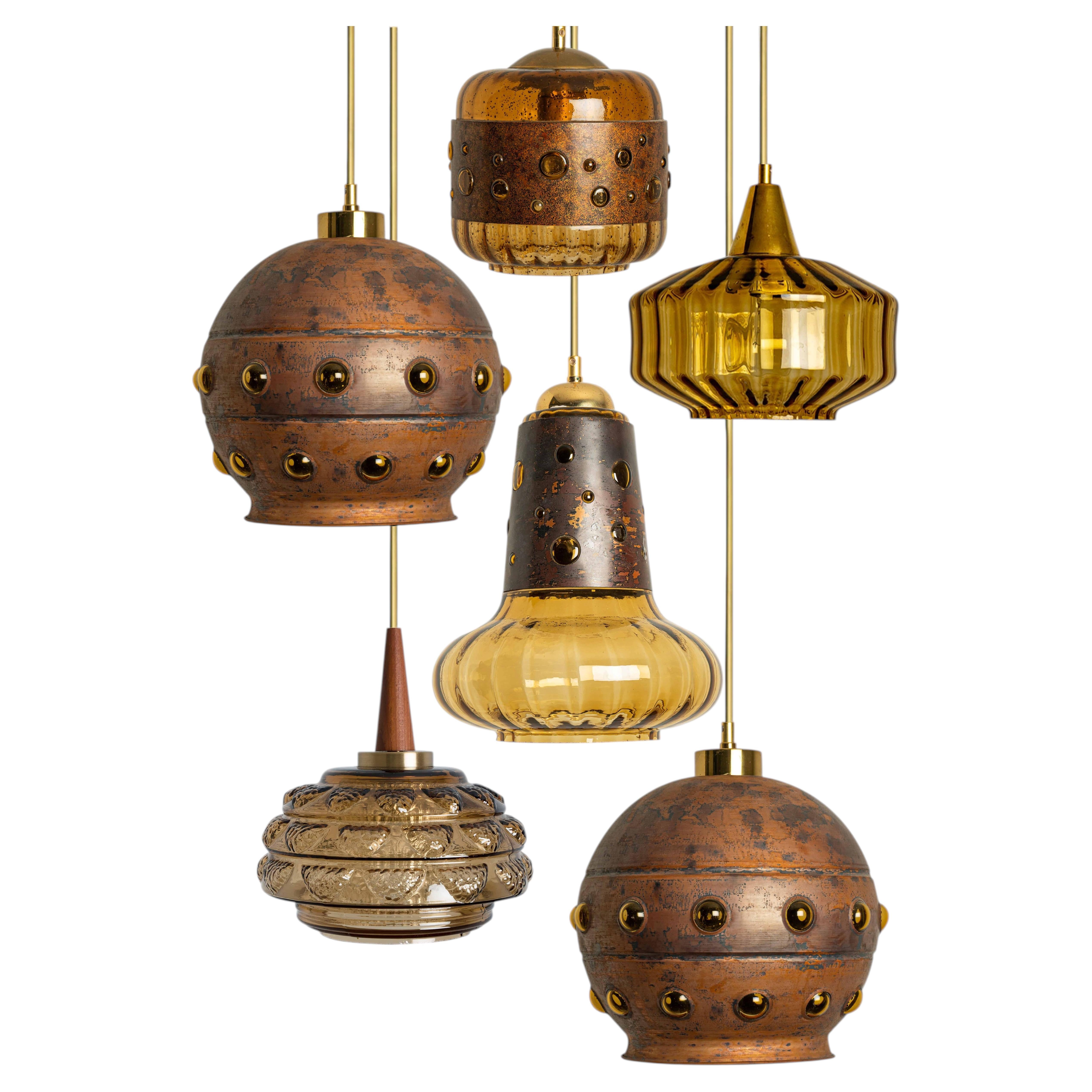 Several Brutalist Copper Glass Pendant Lamp in the style of Nanny Still, 1960