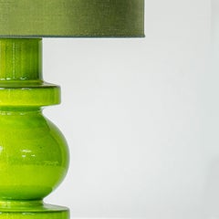 Green Ceramic Curved Lamp, Custom Made Shimmering Green Lampshade by R. Houben