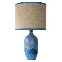 XXL Blue Ceramic Floor Table Lamp, Custom Matching Lampshade by R. Houben