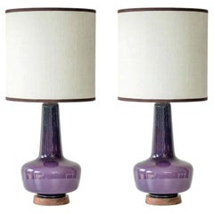 1 of the 2 Holmegaard Lilac Ceramic Lamps, Custom Lampshades by R. Houben