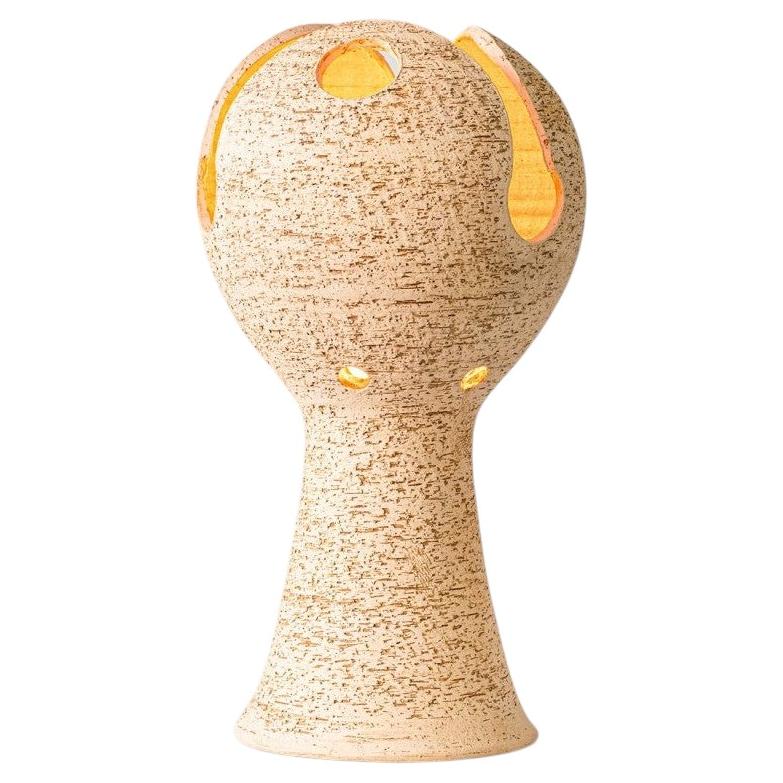 Bitossi Style Ceramic Lamp, Beige Sculptural Globet For Sale